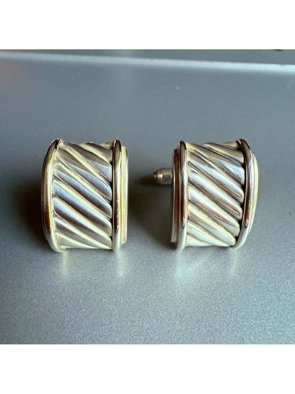David Yurman 14k Yellow Gold Sterling Silver Cigar Cable Cufflinks Vinta…